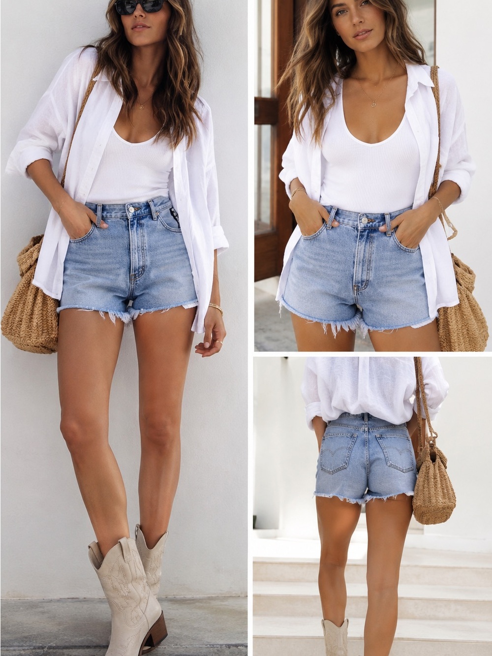 Retrofête PF21 High Rise Distressed Denim Cutoff Shorts Light Wash size 25